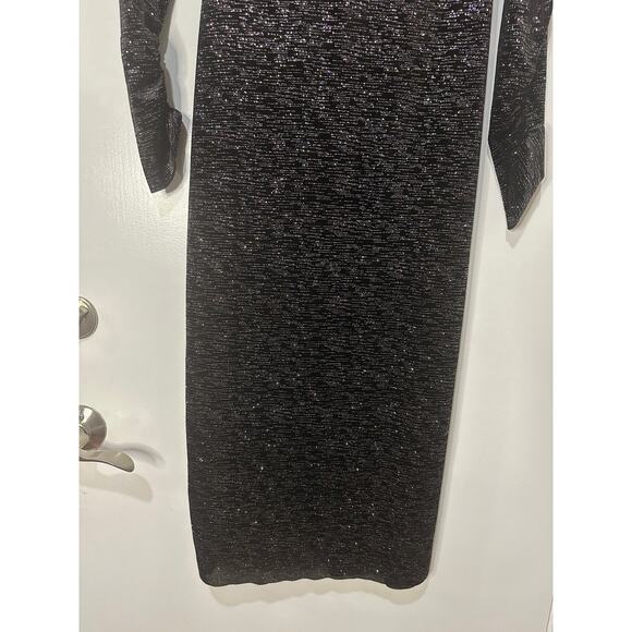 Misa Setarah Metallic Faux-wrap Midi Dress Black Shimmer Size Large NWT Sheath - Picture 12 of 14